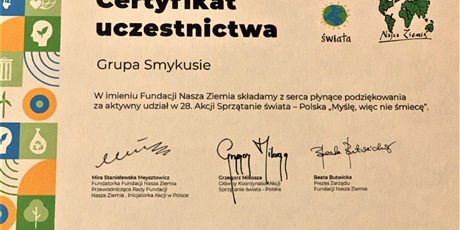 Powiększ grafikę: Certyfikat dla 4-latków za udział w Akcji Sprzątanie Świata
