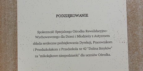 Powiększ grafikę: Podziękowanie z SORW dla Doliny Smyków